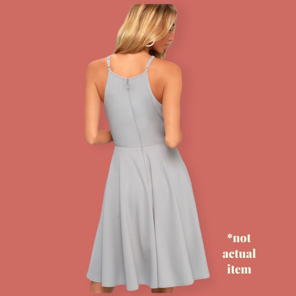 🩶 NWT LULU'S IRRESISTIBLE CHARM GREY MIDI A-LINE FIT & FLARE SZ S SOLD OUT - Picture 2 of 12